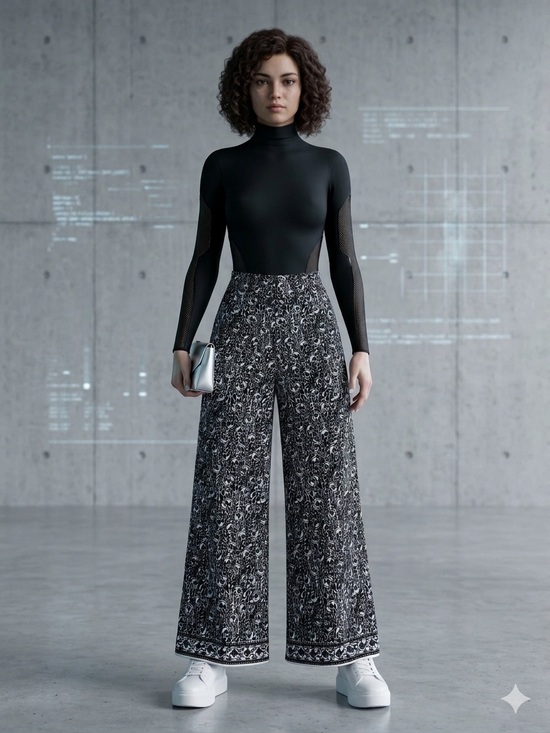 Max Studio Pants - Max Studio Black & White Wide Leg Printed Pants